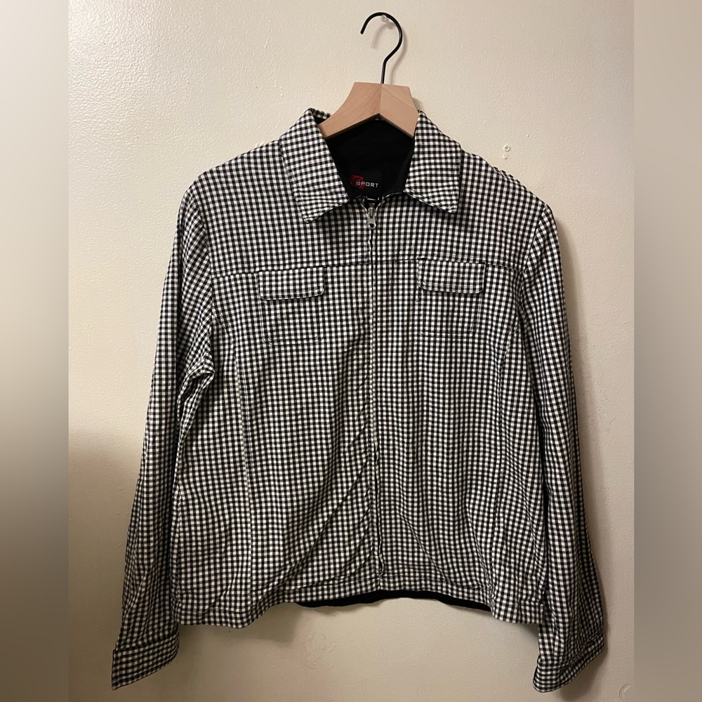 Lana Sport size 10 women’s black-and-white checked jacket.